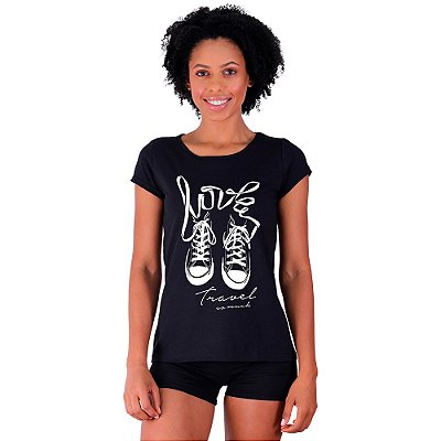 Camiseta Babylook Feminina MXD Conceito Love Travel so Much Amo Muito Viajar