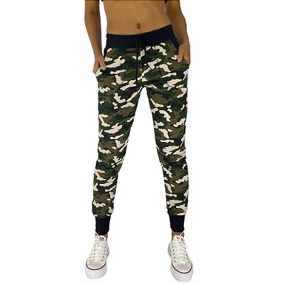 Calça Feminina Moletom MXD Conceito Camuflado Verde Floresta