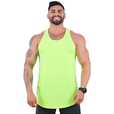 Regata Longline Cavada Lisa Masculina MXD Conceito 50% Algodão 50% Poliéster Amarelo Fluorescente