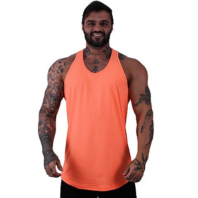 Regata Longline Cavada Lisa Masculina MXD Conceito 50% Algodão 50% Poliéster Laranja Fluorescente
