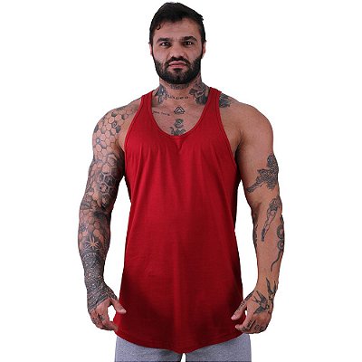 Regata Longline Cavada Lisa Masculina MXD Conceito 100% Algodão Vermelha