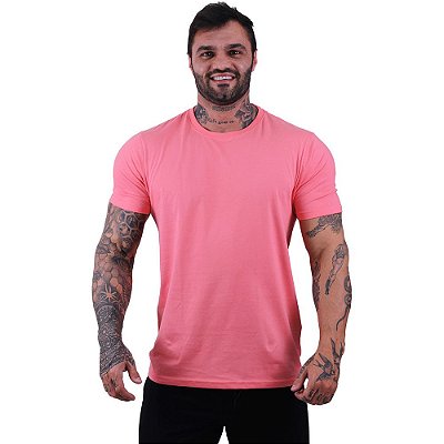 Camiseta Tradicional Masculina MXD Conceito 100% Algodão Rosa Bebê