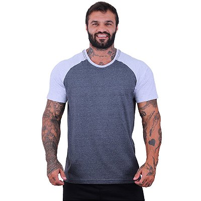 Camiseta Tradicional Masculina MXD Conceito Mescla Preto com Mescla Alvejado