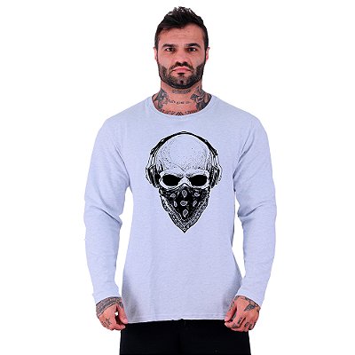 Camiseta Manga Longa Moletinho MXD Conceito Caveira De Bandana Bandt Music