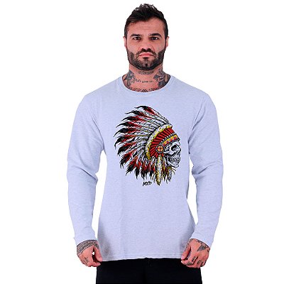 Camiseta Manga Longa Moletinho MXD Conceito Caveira Indígena