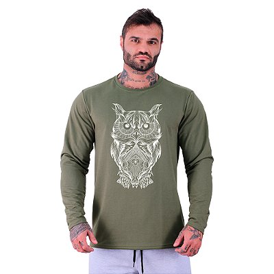 Camiseta Manga Longa Moletinho MXD Conceito Coruja Sabedoria