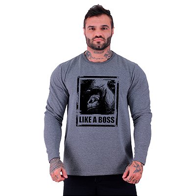 Camiseta Manga Longa Moletinho MXD Conceito Like A Boss Macaco