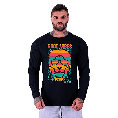 Camiseta Manga Longa Moletinho MXD Conceito Lion Good Vibes