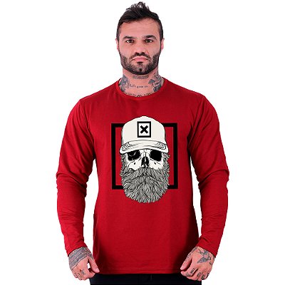 Camiseta Manga Longa Moletinho MXD Conceito Skull Beard X Boné