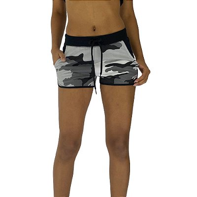 Shortinho Feminino Moletom MXD Conceito Camuflado Cinza Claro