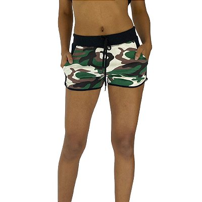Shortinho Feminino Moletom MXD Conceito Camuflado Verde e Marrom