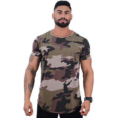 Camiseta Longline Malha PV Poliviscose Masculina MXD Conceito Camuflado Verde Musgo Militar