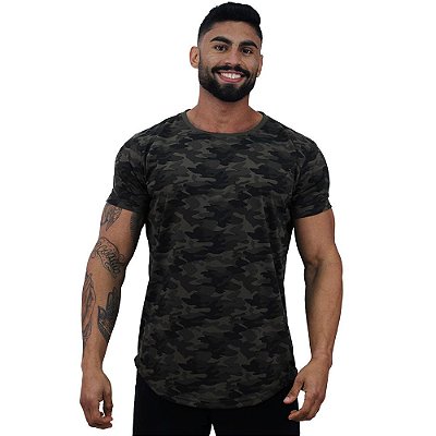 Camiseta Longline Malha PV Poliviscose Masculina MXD Conceito Camuflado Verde Jet
