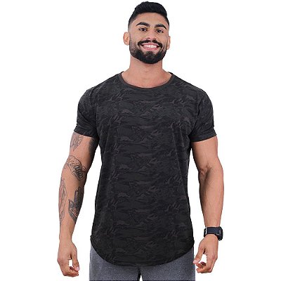 Camiseta Longline Malha PV Poliviscose Masculina MXD Conceito Camuflado Selva Escura