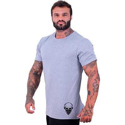 Camiseta Tradicional Masculina MXD Conceito Estampa Lateral Caveira Headphones e Máscara
