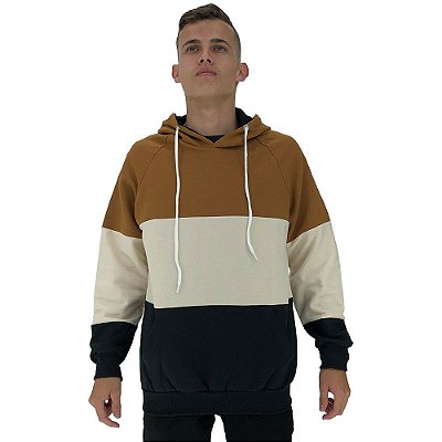 Blusa Moletom Masculina Tigs Liso 3 Tons de Cor Caramelo, Bege e Preto