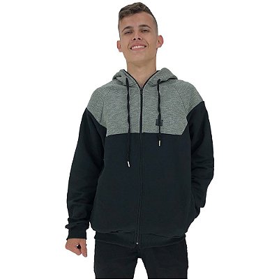 Jaqueta Moletom com Zíper Masculina Tigs Verde Mesclado e Preto