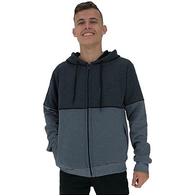 Jaqueta Moletom com Zíper Masculina Tigs Tons Escuros Grafite e Mescla Escuro