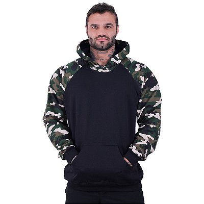 Blusa Moletom Masculino MXD Conceito Com Touca Manga Camuflado Selva