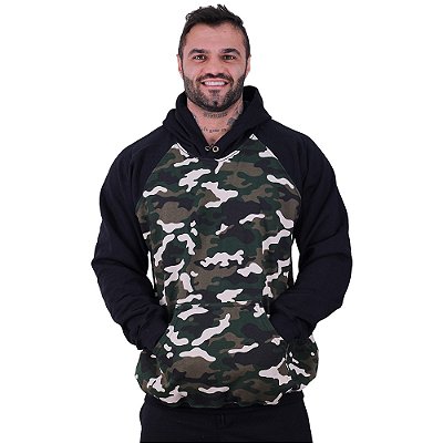 Blusa Moletom Masculino MXD Conceito Com Touca Preto Camuflado Militar