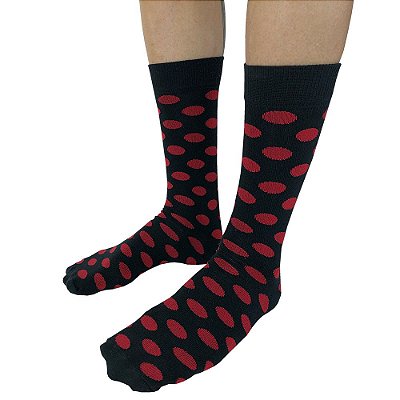 Meia Masculina Cano Alto Casual Fun Bolinhas Vermelhas