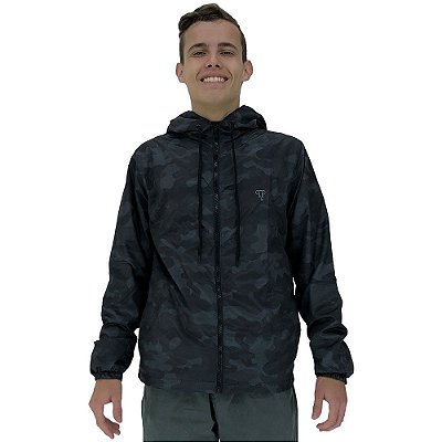 Jaqueta Corta Vento com Zíper Gola Alta Marphim Camuflado Escuro
