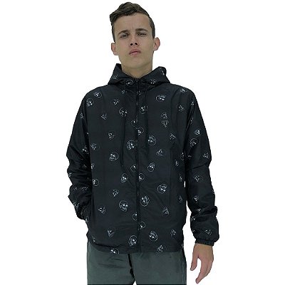 Jaqueta Corta Vento com Zíper Gola Alta Marphim Skull