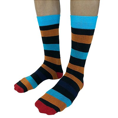 Meia Masculina Cano Alto Casual Fun Listras Coloridas