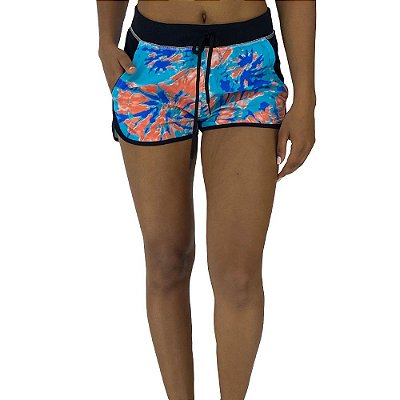 Shortinho Feminino Moletinho MXD Conceito Azul Com Salmão