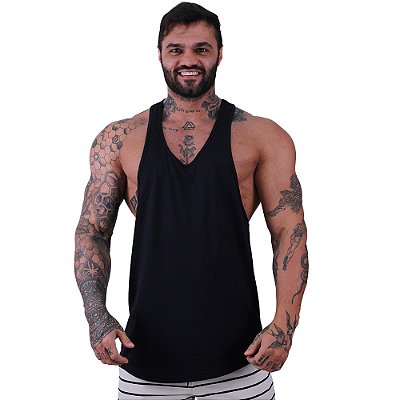 Regata Super Cavada Masculina MXD Conceito 100% Algodão Preta Lisa