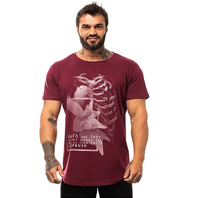Camiseta Longline Masculina MXD Conceito Limitada Flor e Ossos