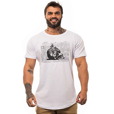 Camiseta Longline Masculina MXD Conceito Limitada Caveira, Rosas e Escritas