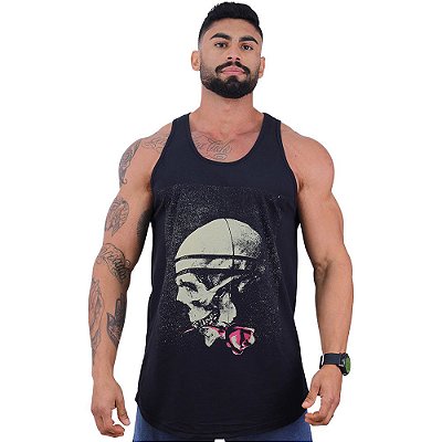 Regata Longline Masculina MXD Conceito Limitada Caveira Flor na boca