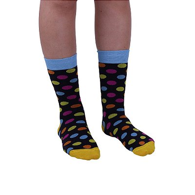 Meia Masculina Cano Alto Casual Fun Quebra Bolinhas Divertidas
