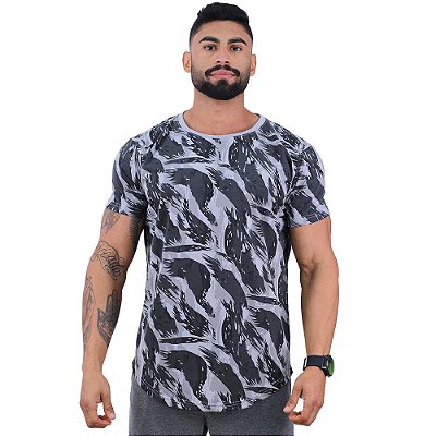 Camiseta Longline Malha PV Poliviscose Masculina MXD Conceito Pinceladas Cinzas