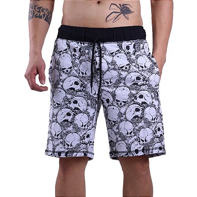 Bermuda Masculina Moletinho MXD Conceito Mescla Alvejado Caveiras