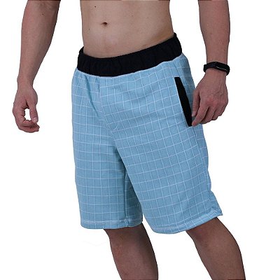 Bermuda Masculina Moletom MXD Conceito Quadriculado Azul Bebê