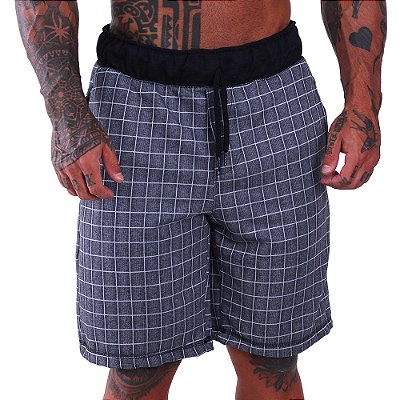 Bermuda Masculina Moletom MXD Conceito Quadriculado Mescla Black