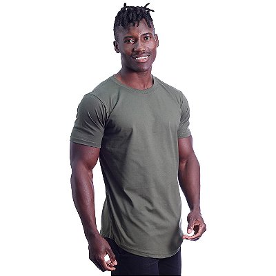 Camiseta Longline 100% Algodão Masculina MXD Conceito Verde Musgo Militar