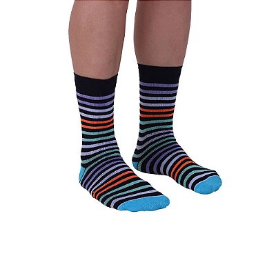Meia Masculina Cano Alto Casual Fun Colorful Stripes