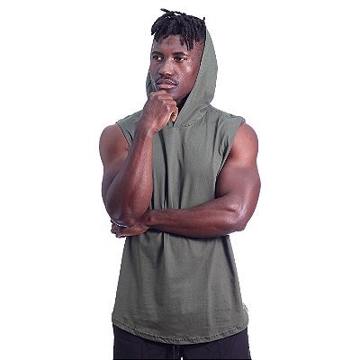 Regata Machão com Capuz Longline MXD Conceito 100% Algodão Verde Musgo Militar