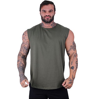 Regata Machão Longline Sem Manga MXD Conceito 100% Algodão Verde Musgo Militar