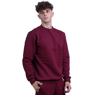 Blusa Moletom Lisa Basic Masculina MXD Conceito Sem Touca Bordô