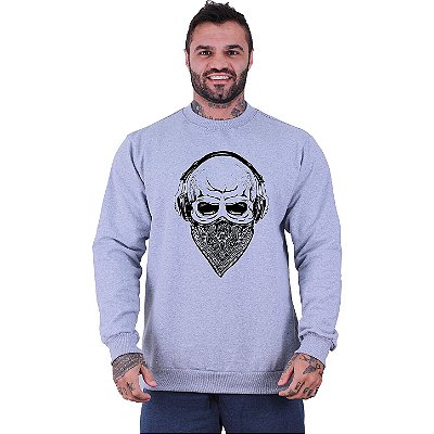 Blusa Moletom Basic Masculina MXD Conceito Sem Touca Caveira Com Lenço