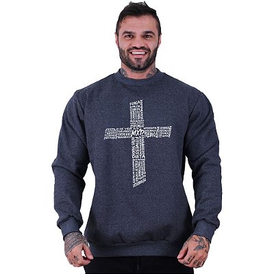 Blusa Moletom Basic Masculina MXD Conceito Sem Touca Crucifixo Motivacional