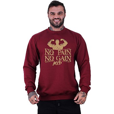 Blusa Moletom Basic Masculina MXD Conceito Sem Touca Strong No Pain No Gain