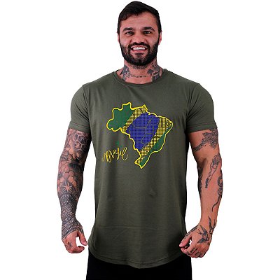 Camiseta Longline Masculina MXD Conceito Mapa do Brasil