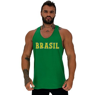 Regata Cavada Masculina MXD Conceito Escrita Brasil Amarelo