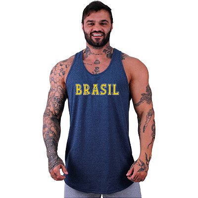 Regata Longline Masculina MXD Conceito Escrita Brasil Amarelo