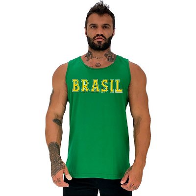 Regata Clássica Masculina MXD Conceito Escrita Brasil Amarelo